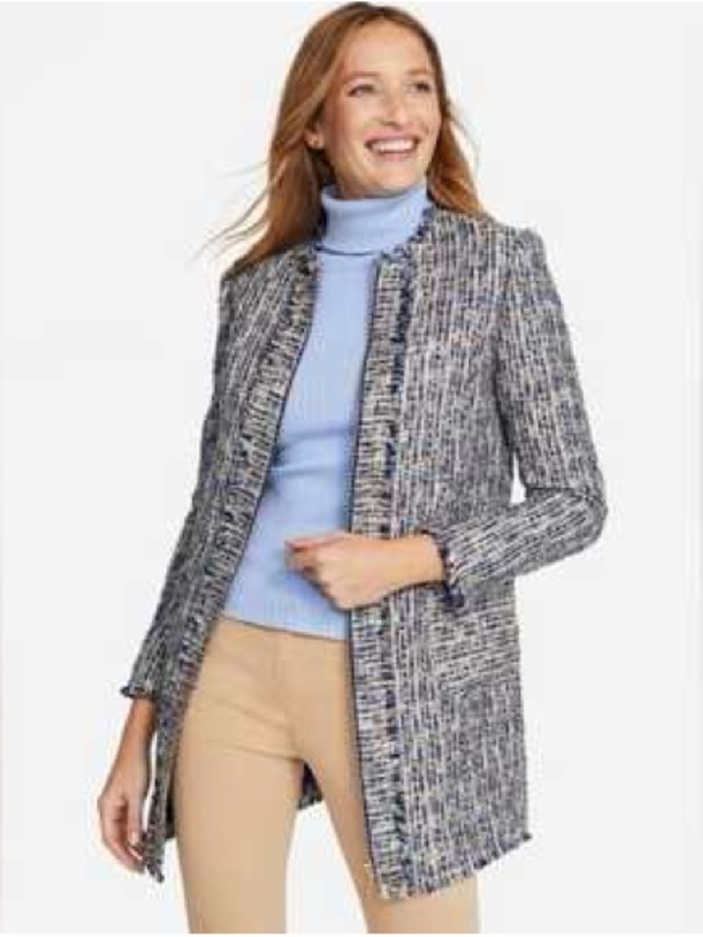 j mclaughlin size m Blue Tweed Zip-Front coat